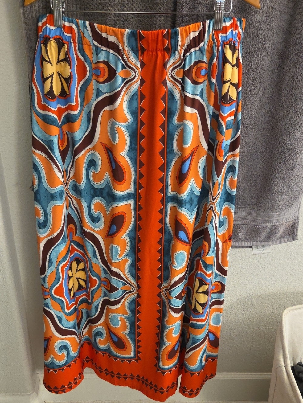 Vibrant Orange & Teal Printed Midi Skirt